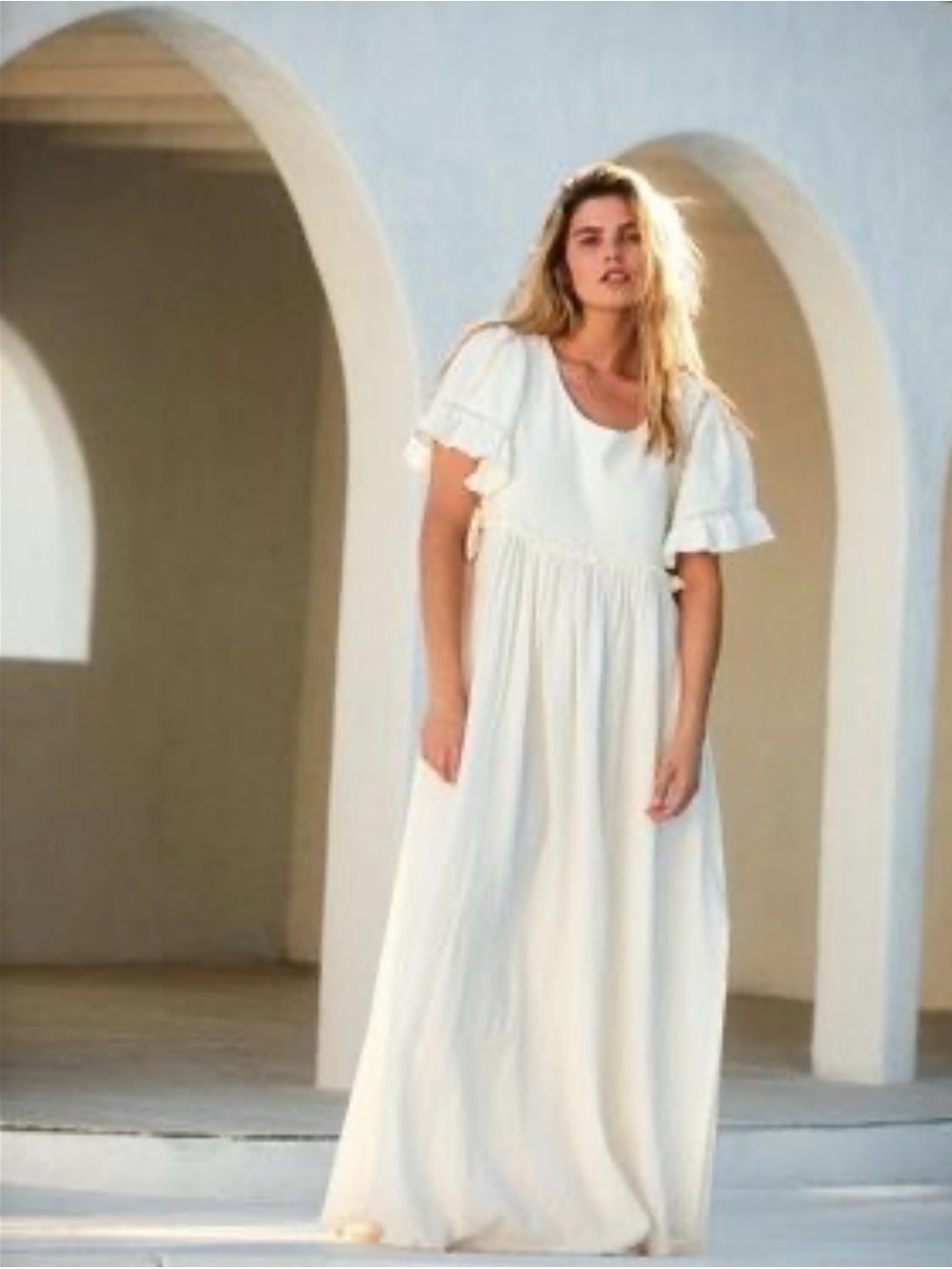Free People Cream Ruffled Sleeve Maxi Dress
